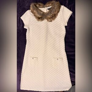 Nautica White GIRLS Dress with Faux Fur Collar SIZE 12